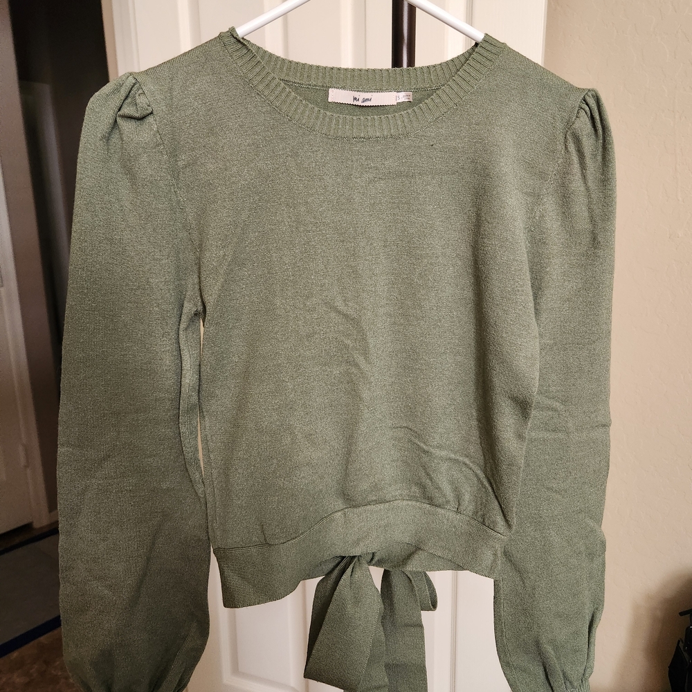 Green Crew Neck Sweater with Tie Back